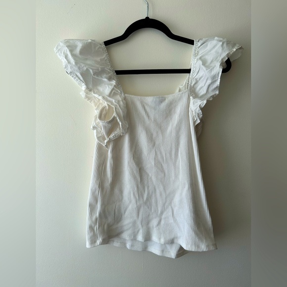 A New Day, ruffle sleeve ribbed tank in White - Picture 2 of 3